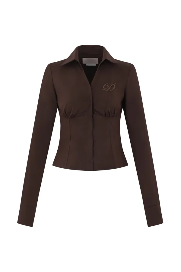 D LOGO V NECK SHIRTS BROWN
