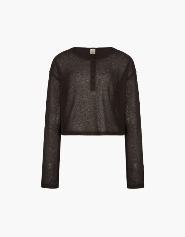 skashi henley crop knit - brown