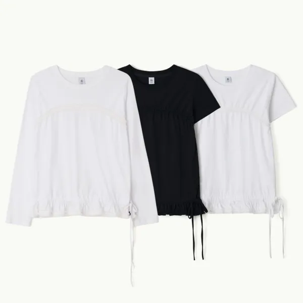 FRILL SHIRRING SLEEVE T SHIRT (2color)