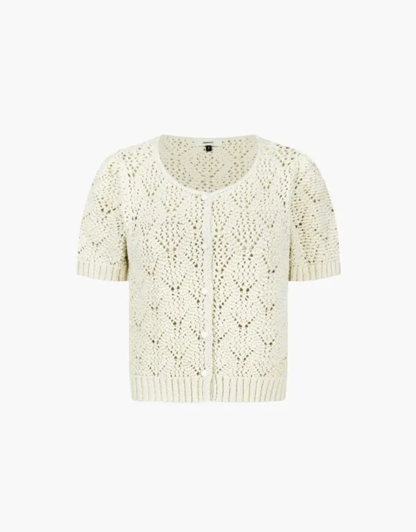 crochet cotton short cardigan - ivory