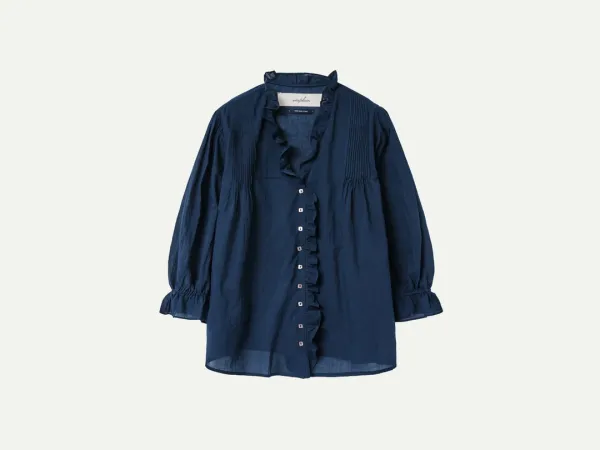 Via Victoria frill blouse (Navy)