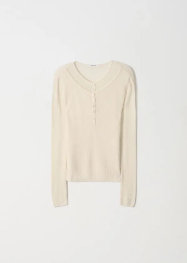 Layered Henley Neck Knit_Ivory
