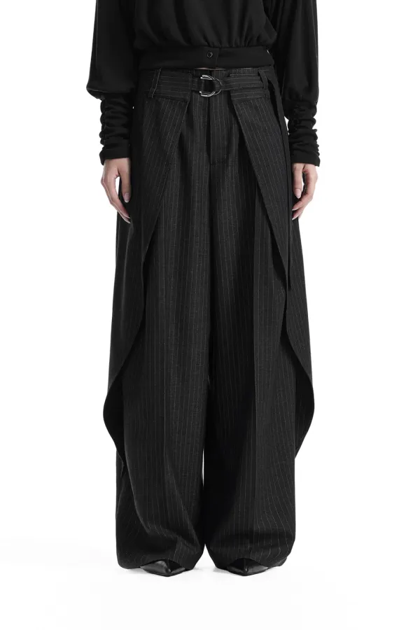 Buckle Layered Set-Up Wide Slacks [ Black ]