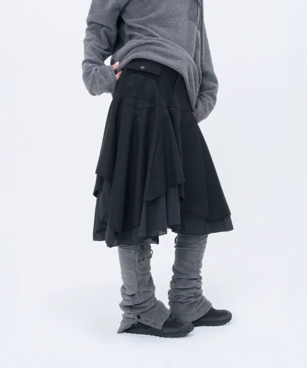 [10월 19일 발매] Layered yoke flare midi skirt BLACK