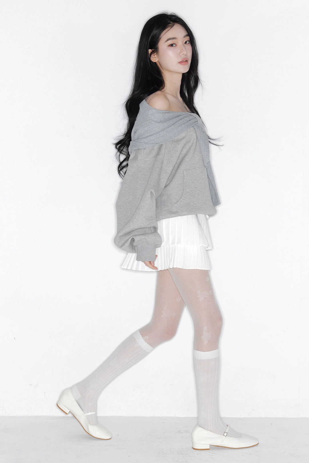 더티스 [2차] DOUBLE LAYER LACE WRAP PLEATS SKIRT_TT6S503IV 상품 이미지 2