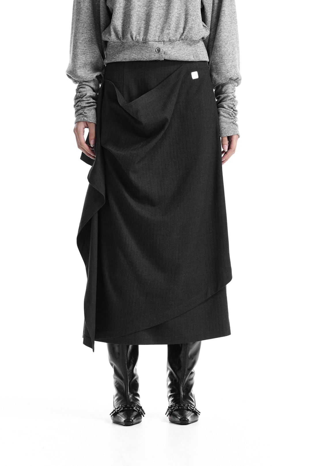 트리밍버드 Layered Overlay Set-Up Skirt [ Charcoal ] 상품 이미지 1