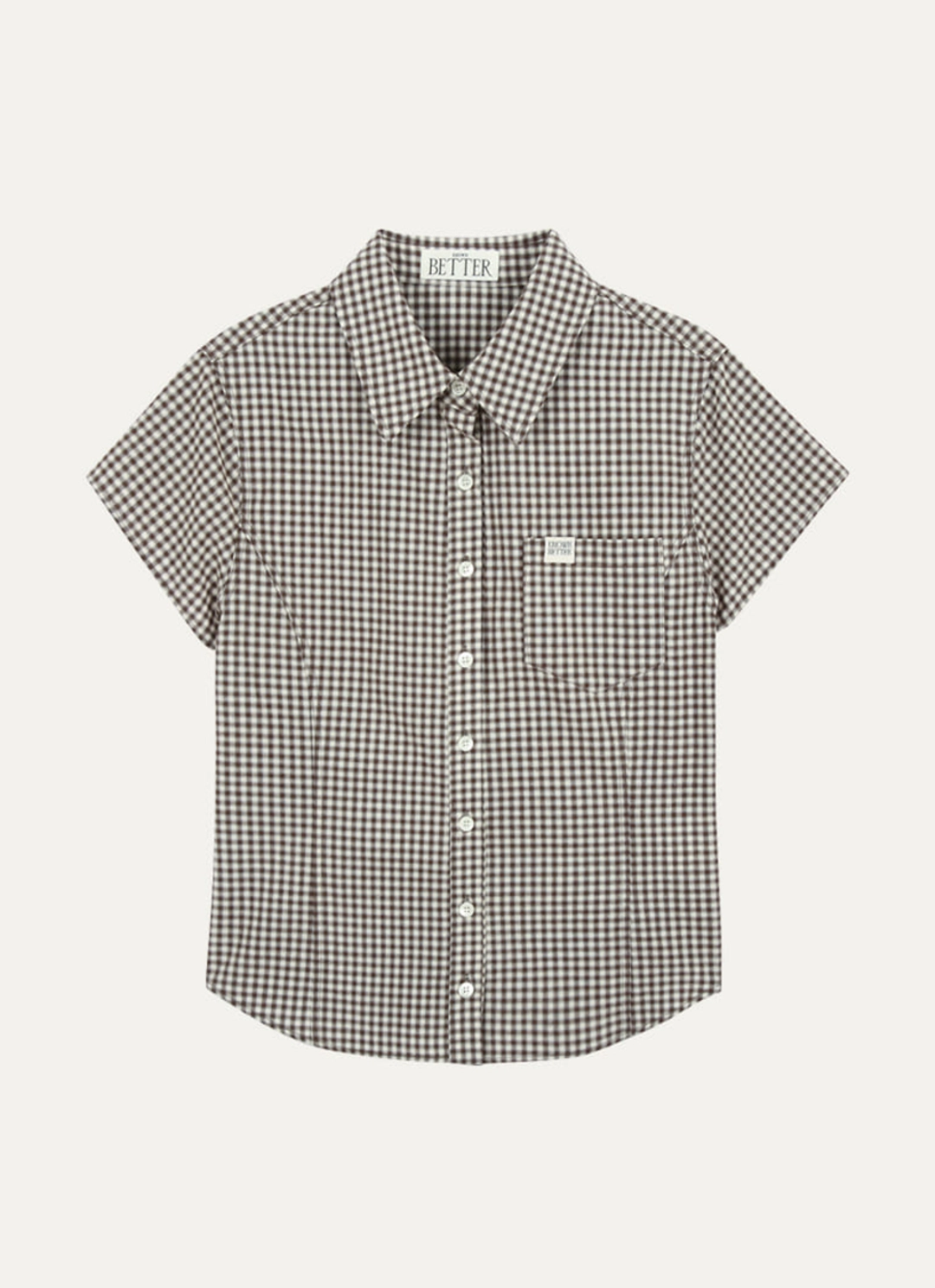 노운베러 Gingham check half shirt [KNSS03SH01]_Brown 상품 이미지 1