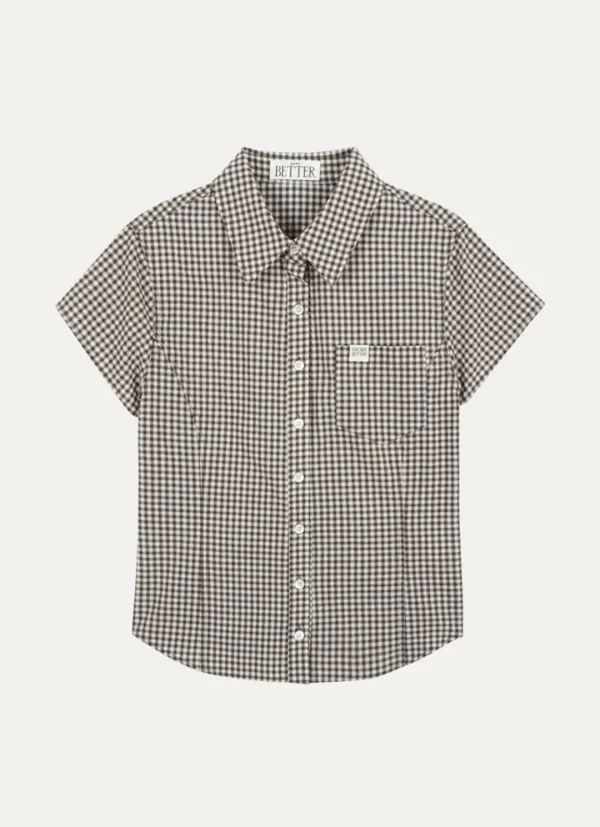 Gingham check half shirt [KNSS03SH01]_Brown