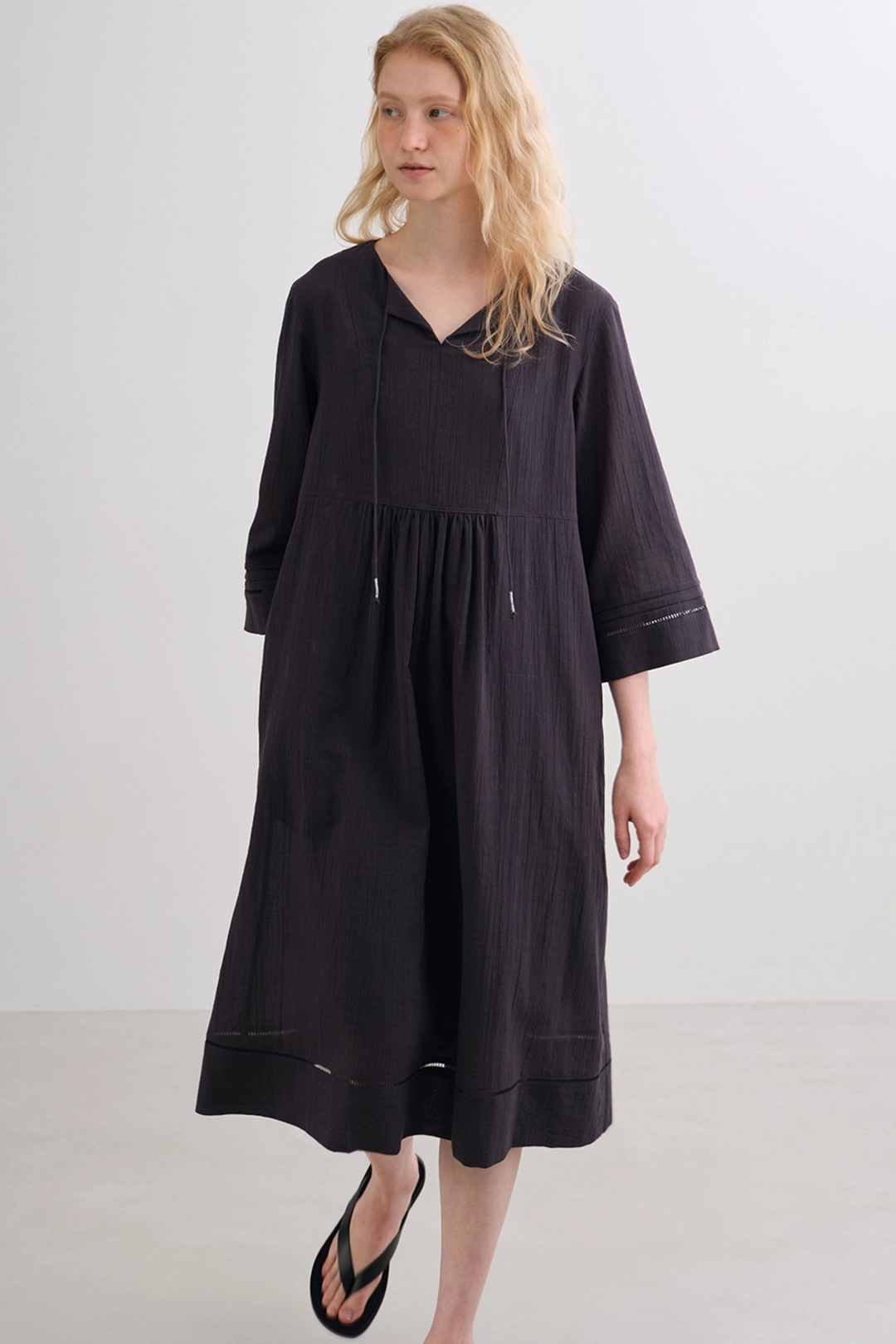 블랭크공삼 ethnic linen blend dress (charcoal) 상품 이미지 1
