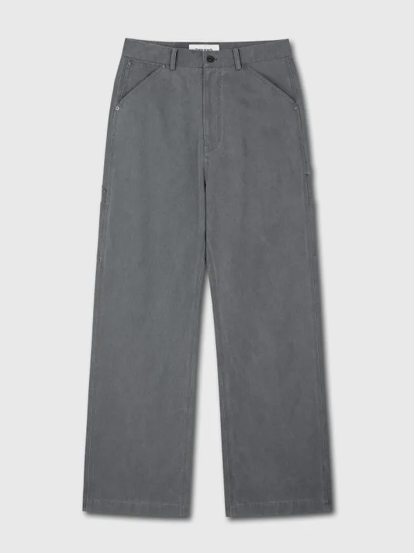 WASHED COTTON WIDE-LEG WORK PANTS_ RHINO
