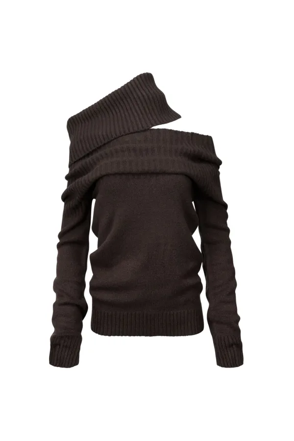 2-WAY SHAWL KNIT BROWN