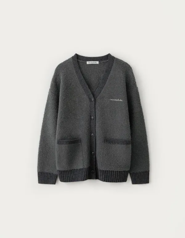 Rima Boucle V-Neck Cardigan - Charcoal