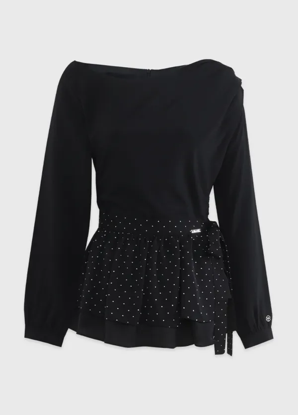  [44-120]  Serena One-off Shoulder Blouse-Dot Rap Skirt Setup  세레나 원 오프숄더 블라우스-도트 랩 스커트 셋업 (봄-가을-빈티지룩-러블리룩-스커트셋업-원오프숄더-블라우스셋업-도트-드레이프-자체제작) 