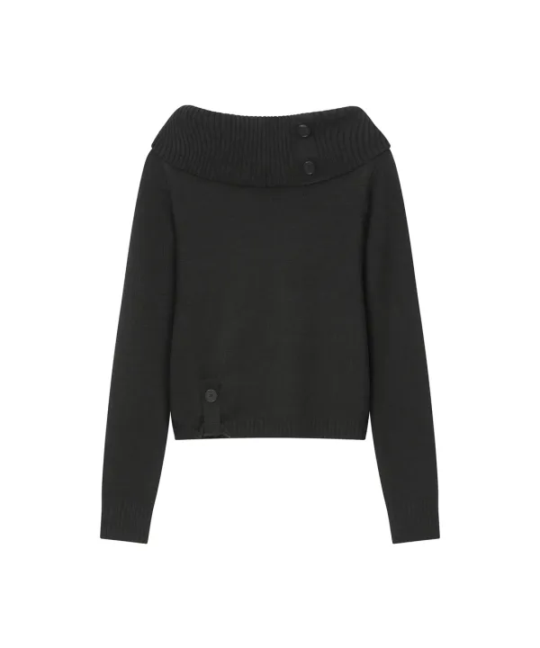 [레이 PICK] Button off shoulder knit BLACK