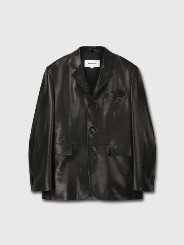 (W) VEGETABLE TANNED LAMB LEATHER TAILORED JACKET_ BLACK