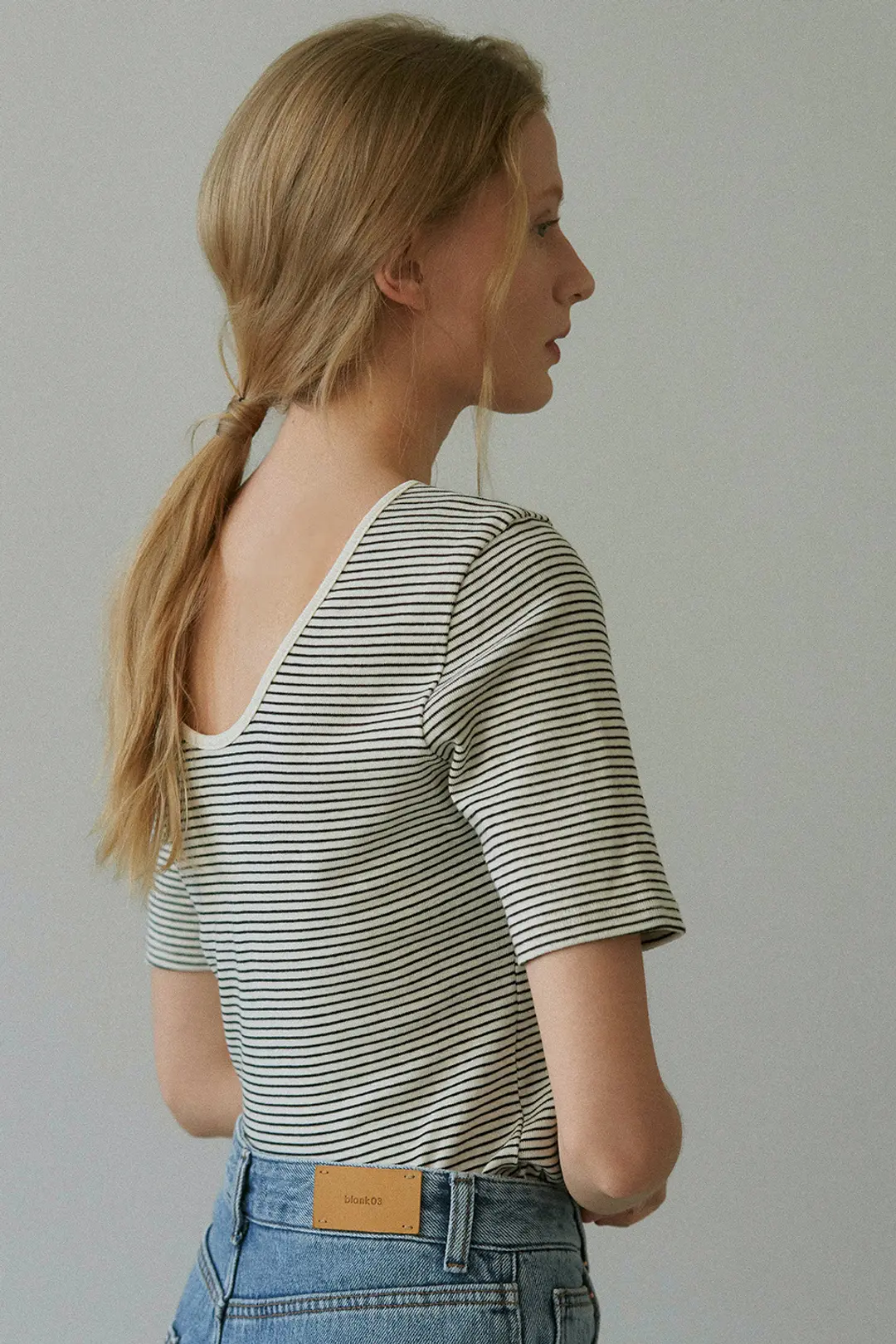 블랭크공삼 stripe ribbed t-shirt (black) 상품 이미지 2
