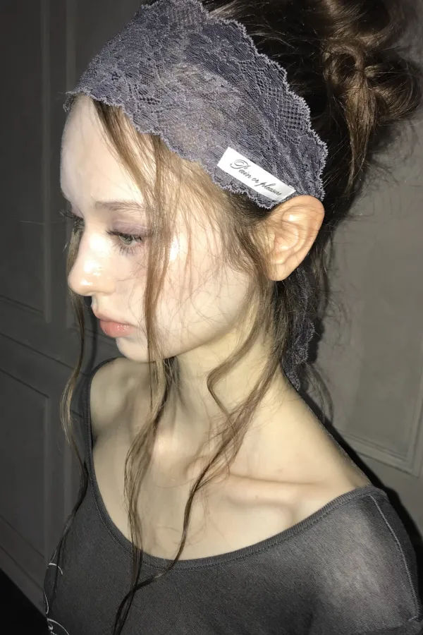 SWAN LACE HAIRBAND charcoal