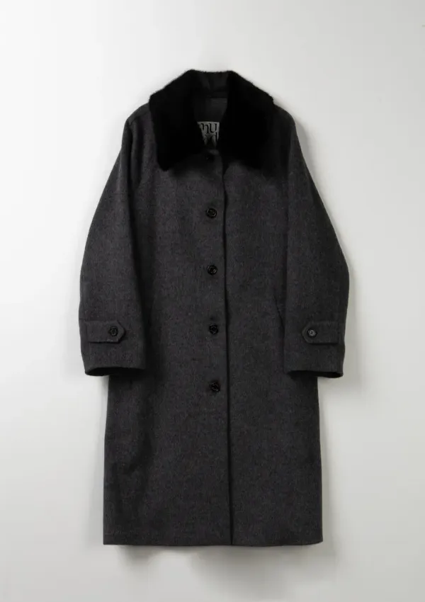 Mused Balmacaan Fur Collar Coat - Grey