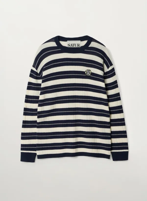 Crest Logo Stripe Knit - Navy