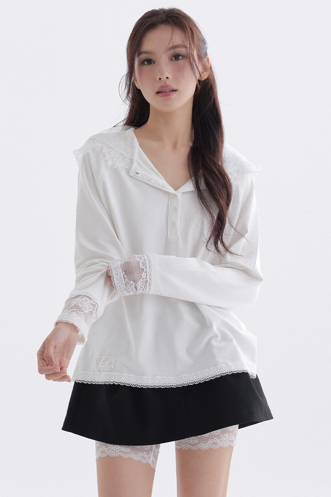 더티스 Snowflake Lace Hooded T-Shirt (Ivory) 상품 이미지 3