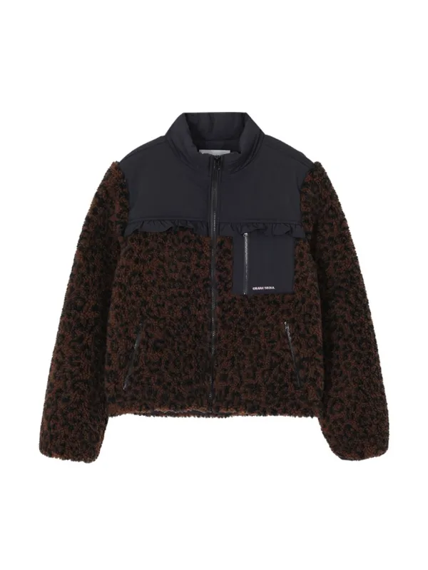 FRILL LEOPARD FLEECE JACKET_BROWN