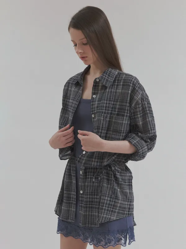 checked length shirt (navy check)