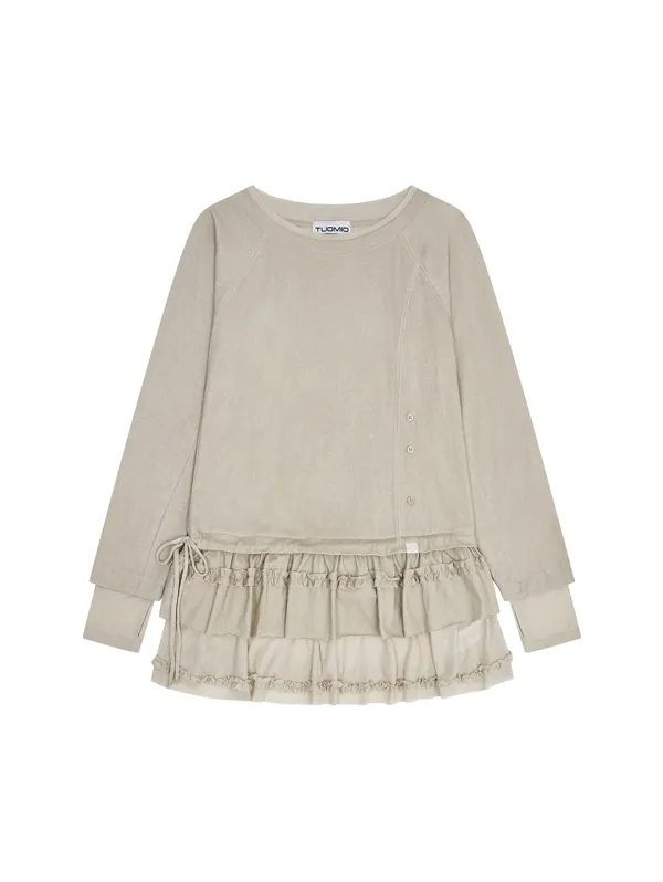 FRILL LAYERED LONG SLEEVE [OATMEAL]