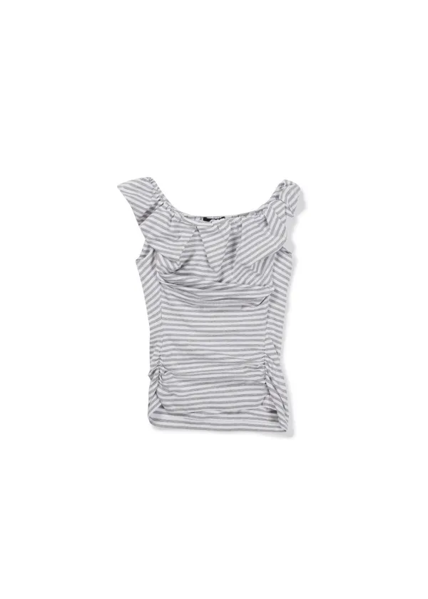 STRIPE OFF SHOULDER TOP (MELANGE GREY)
