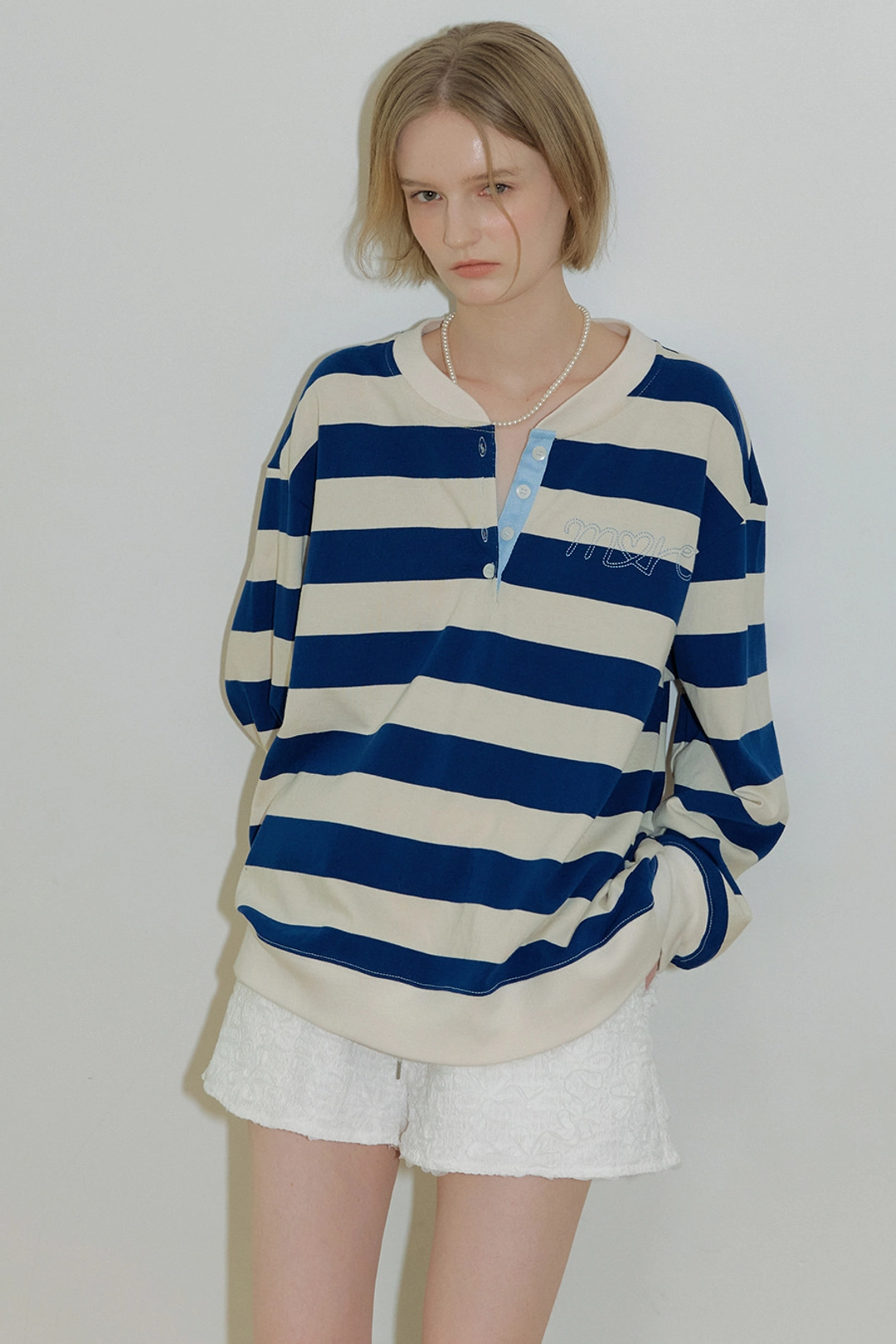 모어댄라이크 [11차]HENLEYNECK STRIPE TEE - BLUE 상품 이미지 1