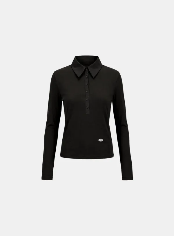 [w-tee26-064] Sleek Cotton Polo T-Shirt - Black