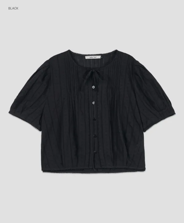(BL-4429)LACE TRIM VOLUME SLEEVE PEASANT BLOUSE