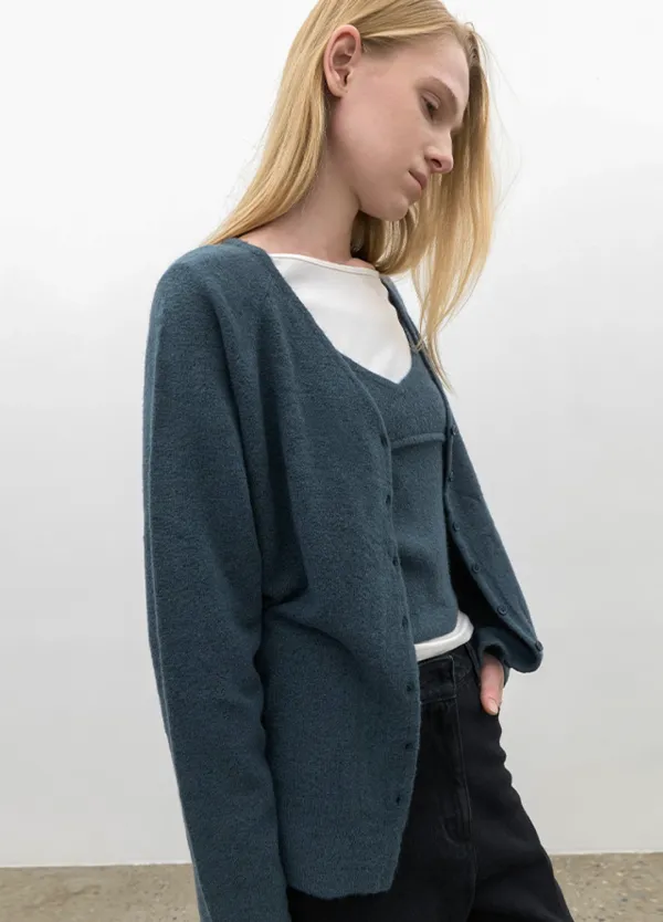(CD-2293)RIBBED LAYERED CARDIGAN & BUSTIER KNIT SET