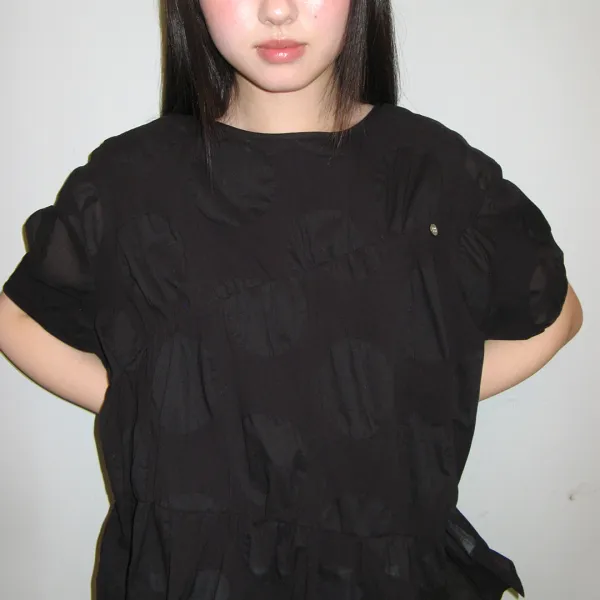 AIRY SHIRRING PEPLUM BLOUSE BLACK