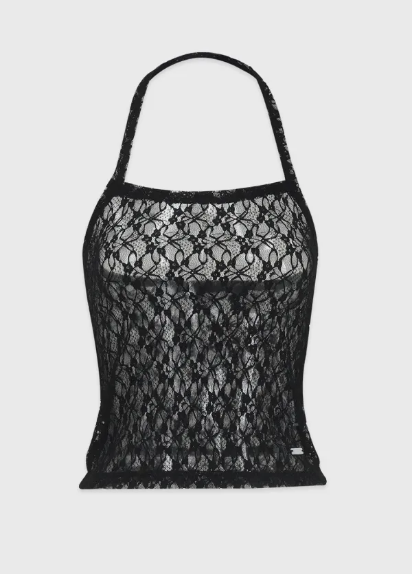  [44-120]  Helia Lace Halter Neck Tee  헬리아 레이스 홀터넥 티 (여름-데일리룩-여행룩-데이트룩-출근룩-휴가룩-홀터넥-홀터나시-레이스-여름나시-슬림핏-레이어드-다이마루-자체제작) 