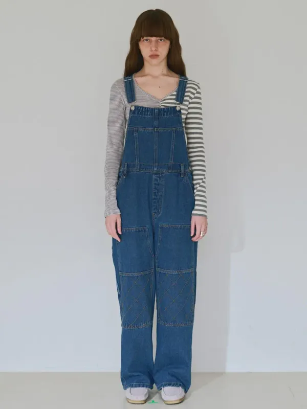 Double knee Cross Overalls [Blue]