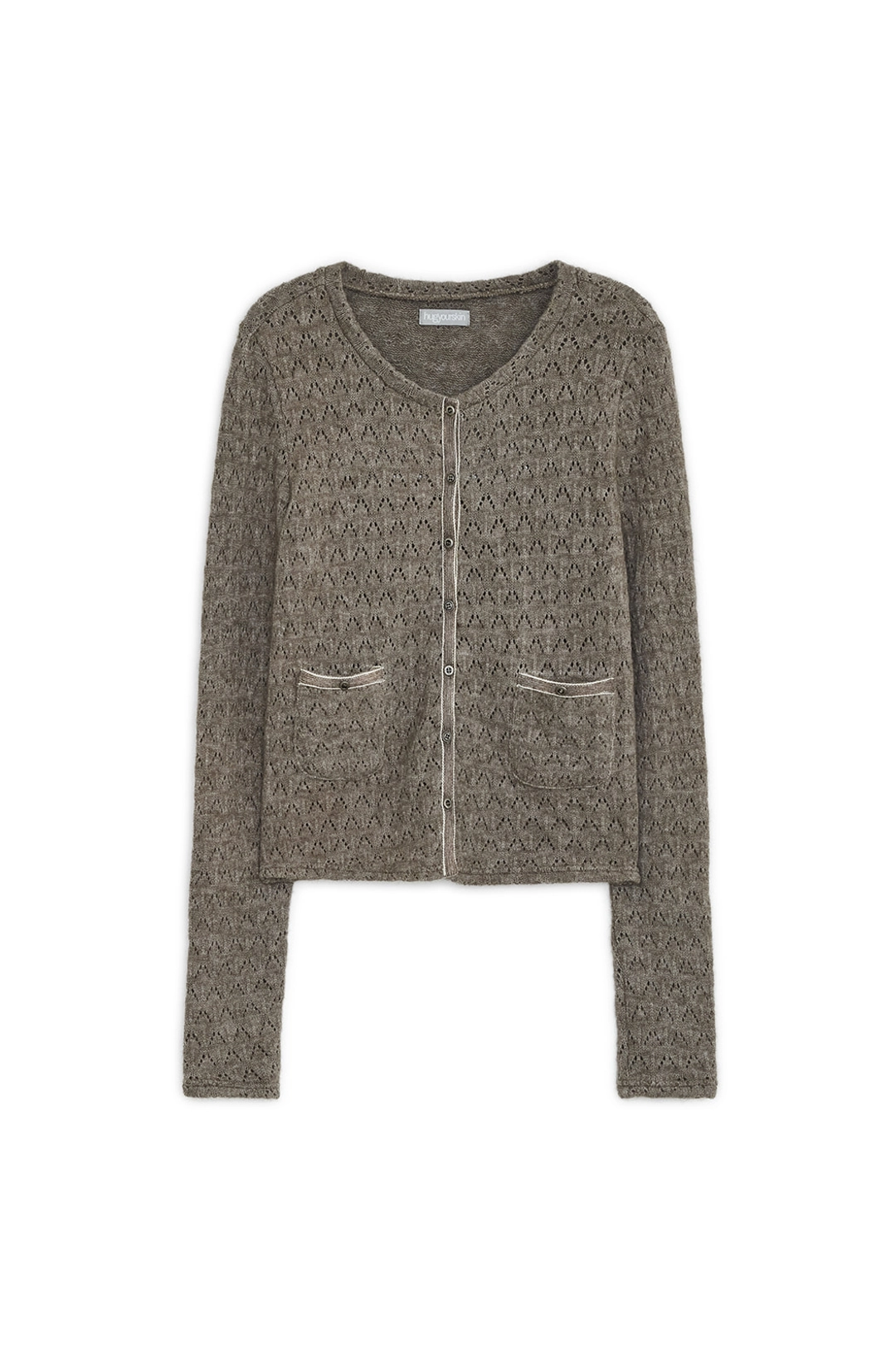 허그유어스킨 Trim pointelle knit cardigan (Brown) 상품 이미지 1