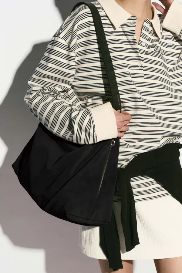 COWHIDE STRAP HOBO BAG BLACK