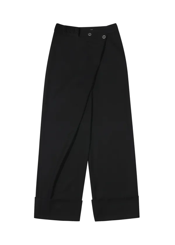 FOLDED WIDE PANTS, BLACK