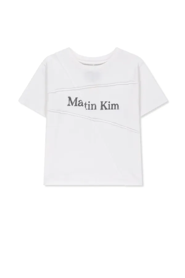 DIAGONAL CUT LOGO CROP TOP IN WHITE