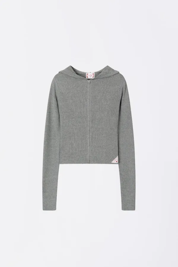 Silhouette Knit Zip-Up Hoodie Melange Gray