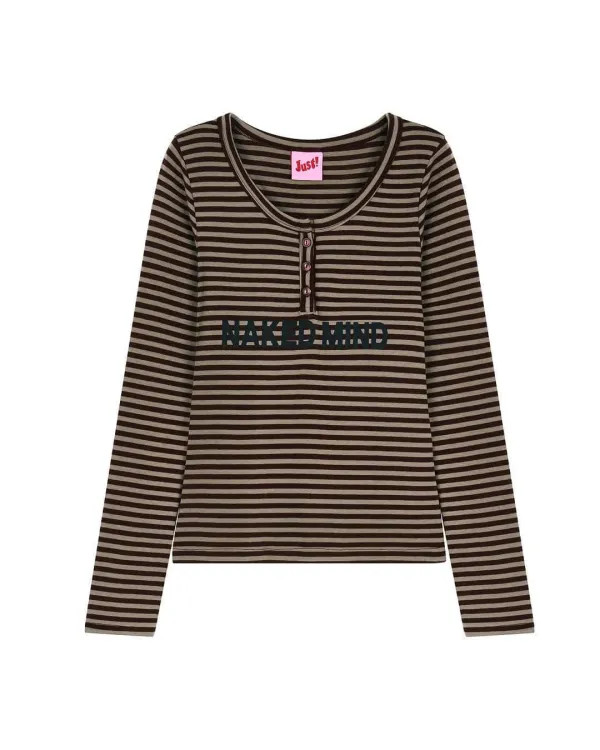 HENLEY NECK TEE, STRIPE