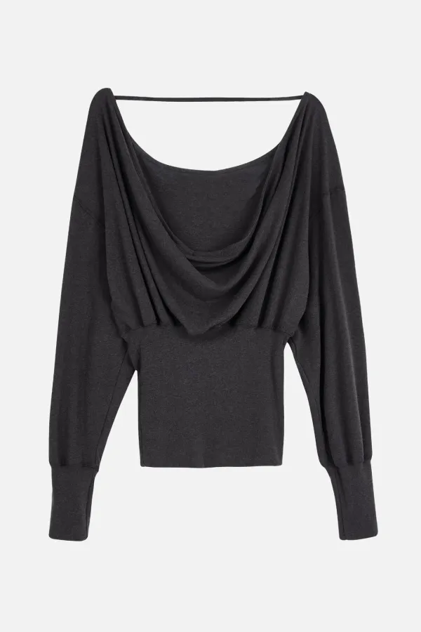 Draped Back Top _ Charcoal