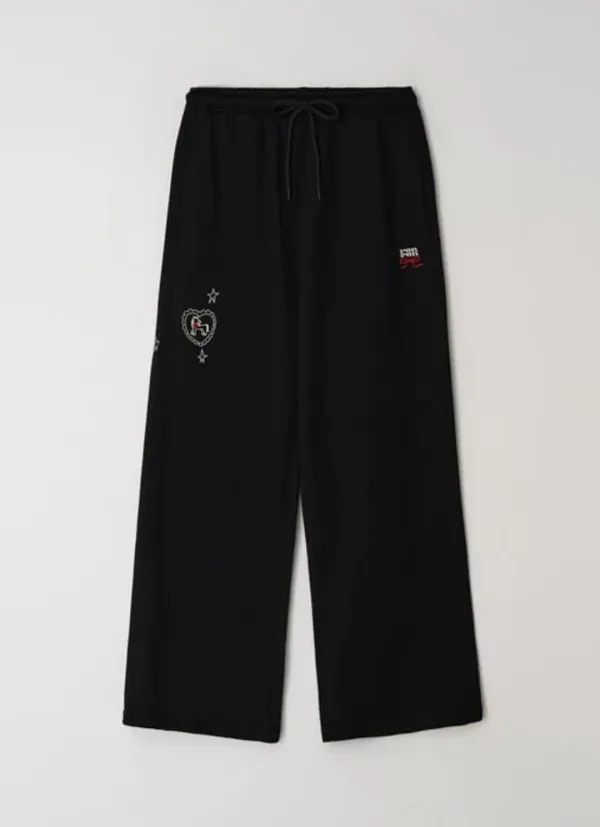 DRAWING PONY STITCH SWEAT JOGGER PANTS BLACK