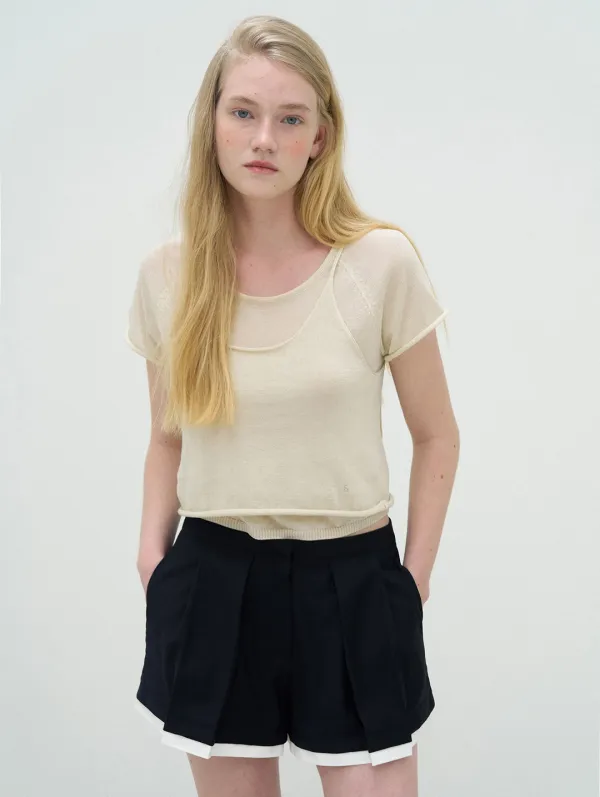 Clam half knit set - cream