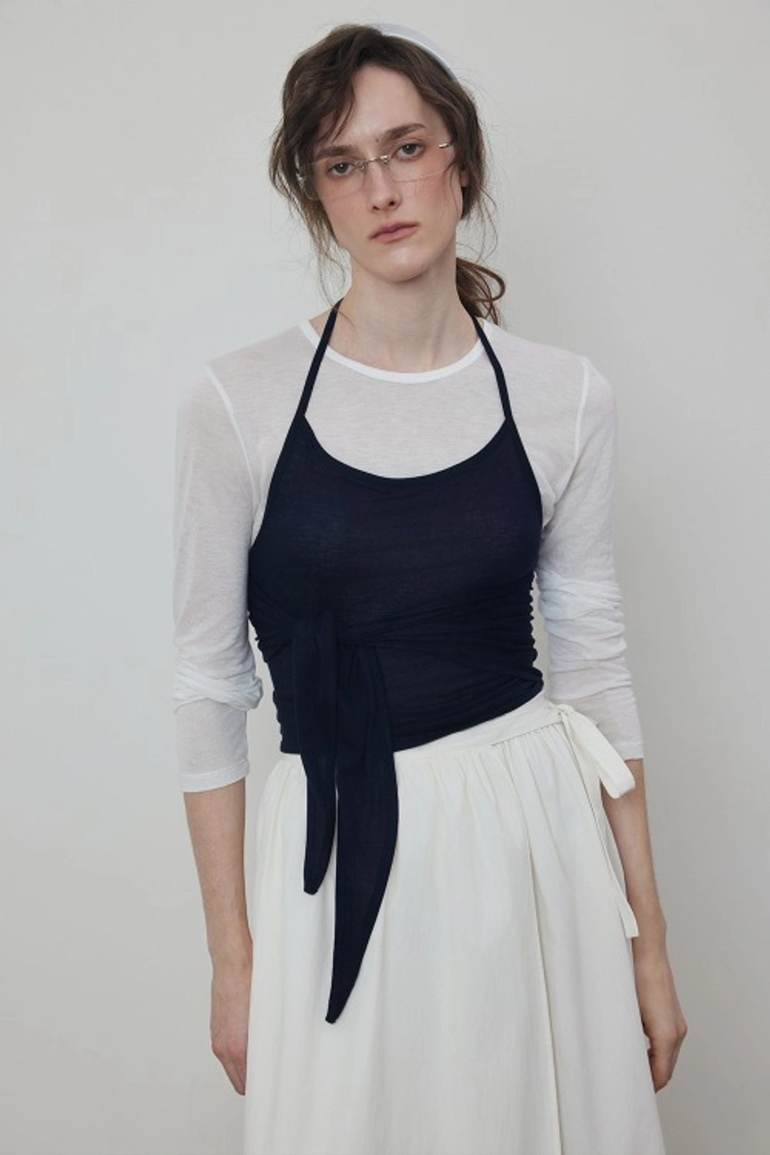 퀸스래빗 Tencel Layered Tie Up Halter Sleeveless Top 상품 이미지 2