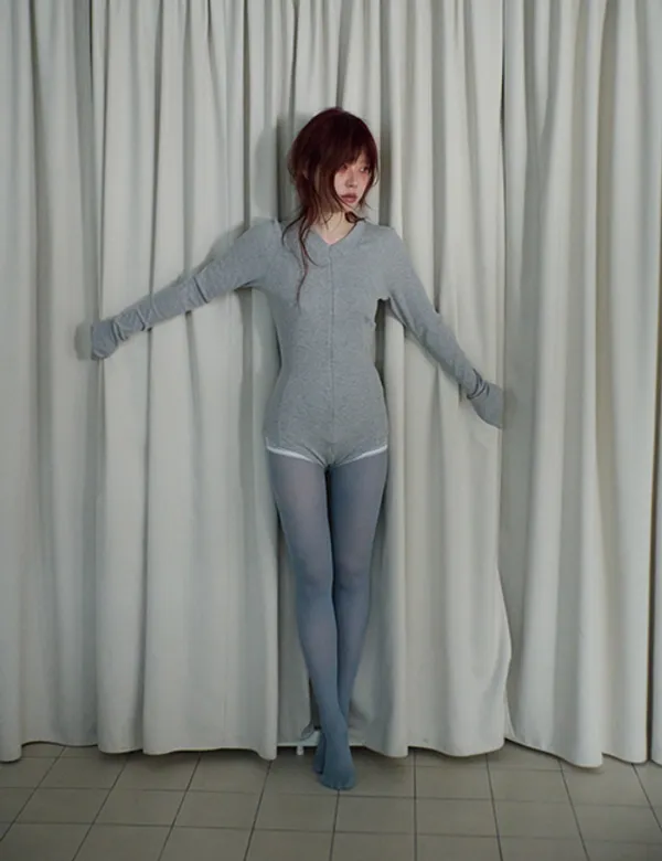 cotton bodysuit in melange gray
