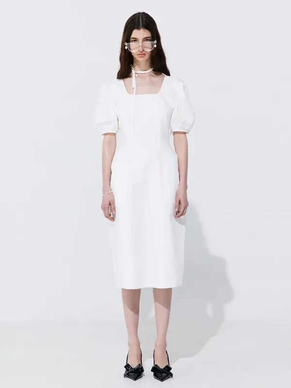 Pearl Balloon Line Dress_White