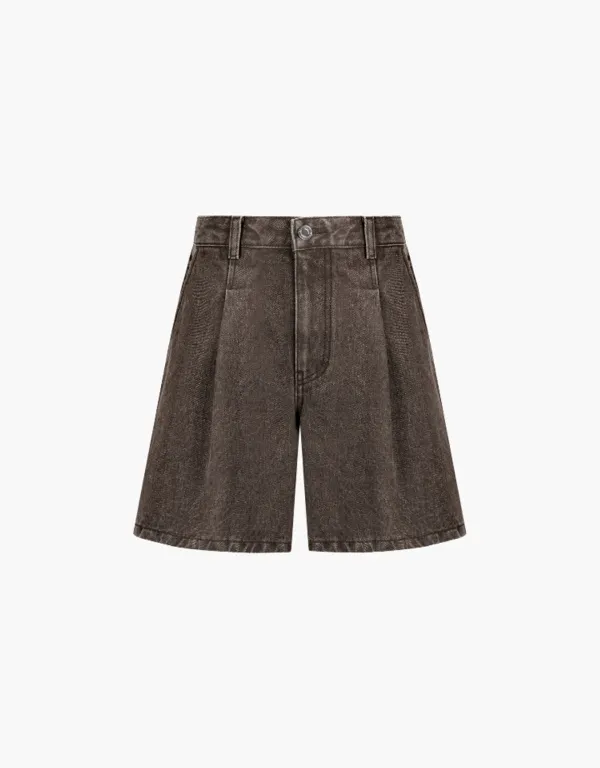 color half denim pants - brown