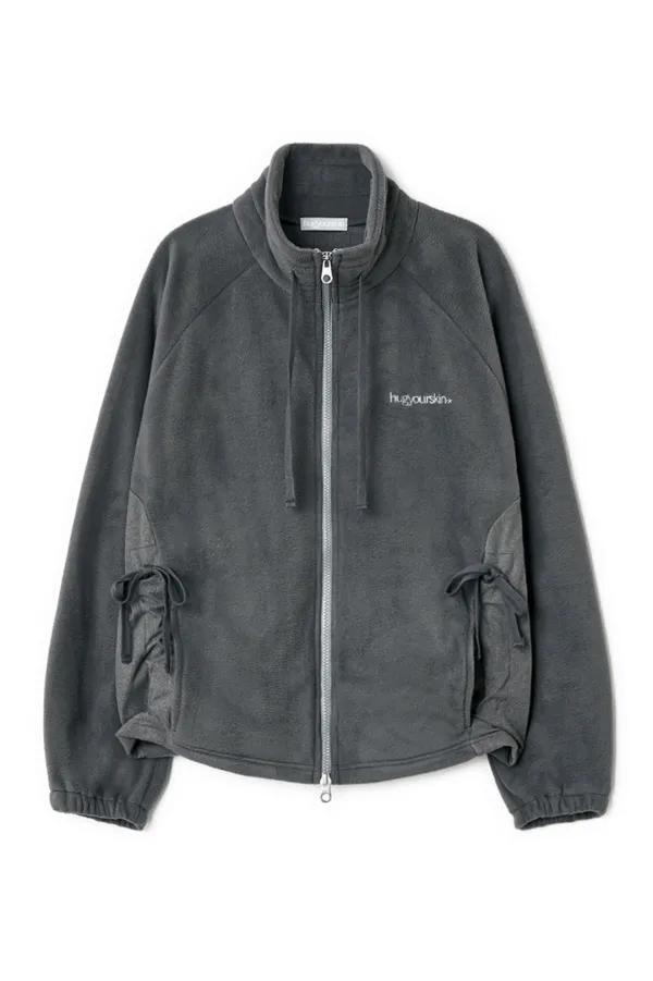 Draw string fleece zip-up (Charcoal)