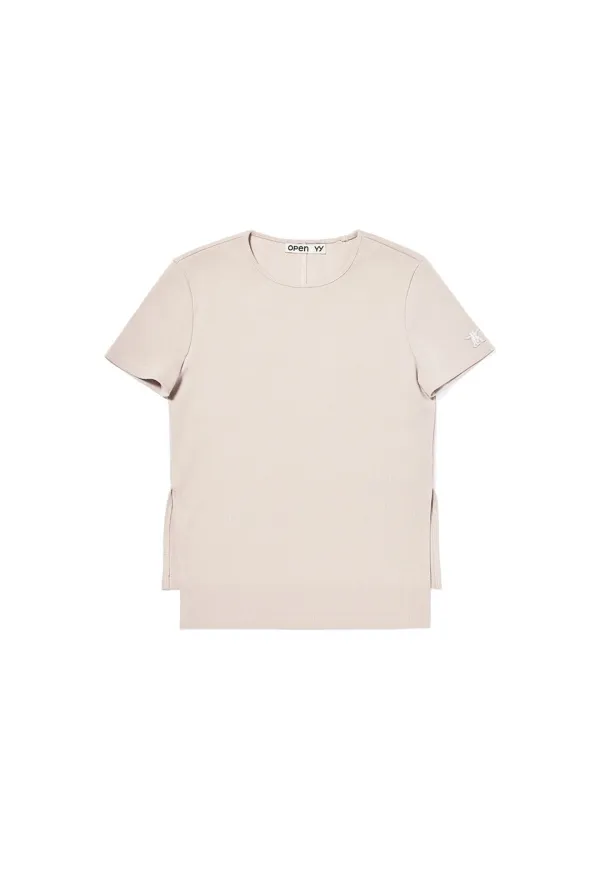 RIBBED SIDE SLIT TOP, WARM GRAY